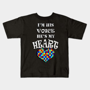 Autism Acceptance Awareness Quote: I'm His Voice He's My Heart Autistic Kids T-Shirt